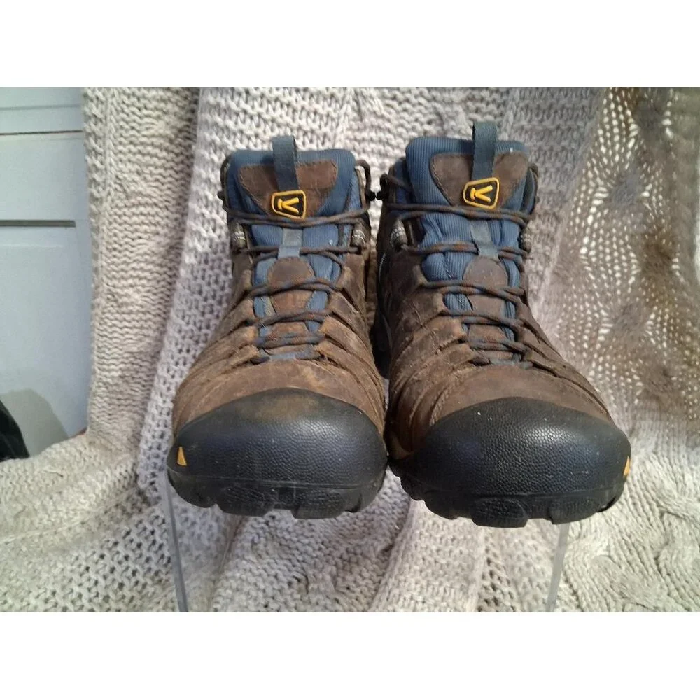Keen Mens Waterproof Hiking Boots Size 10.5EE Brown & Blue KEEN.DRY Leather & Me